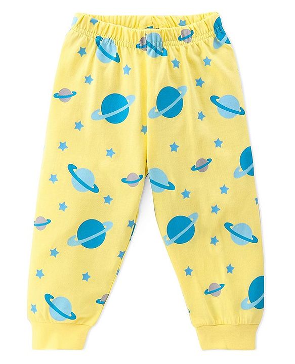 Babyhug Single Jersey Full Sleeves Night Suit Planets Print - Yellow
