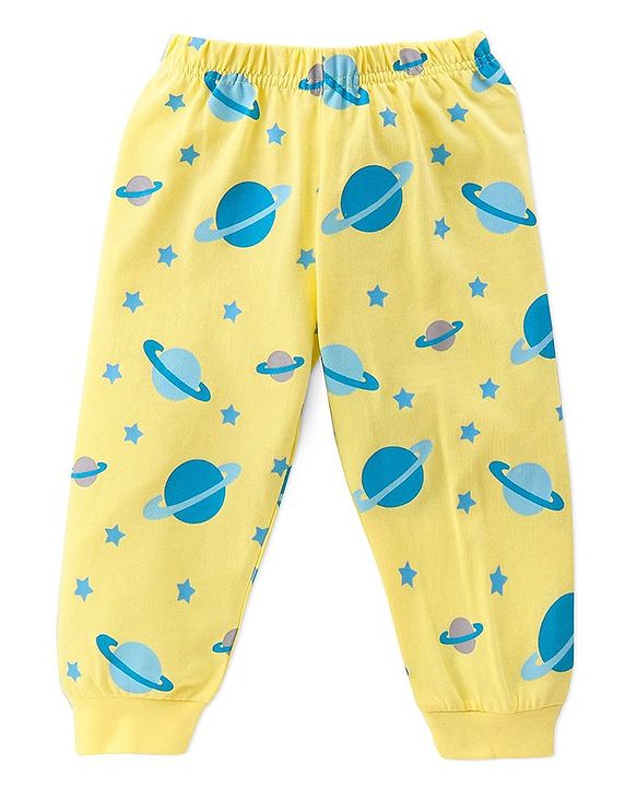 Babyhug Single Jersey Full Sleeves Night Suit Planets Print - Yellow