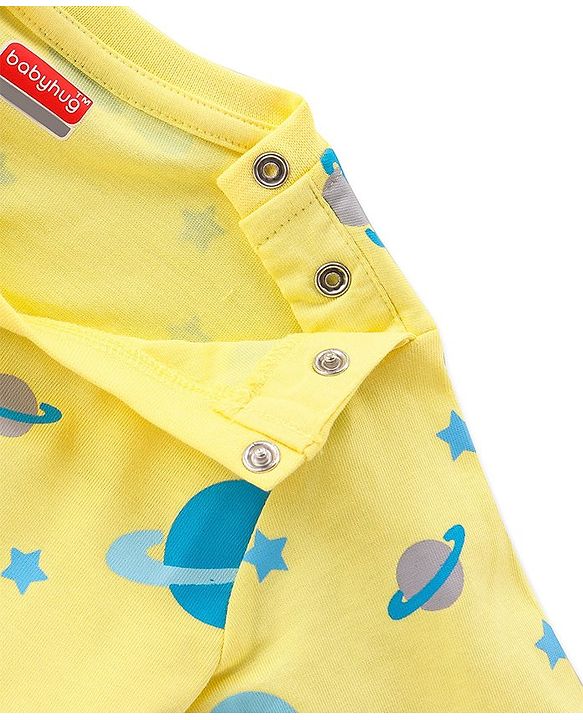 Babyhug Single Jersey Full Sleeves Night Suit Planets Print - Yellow