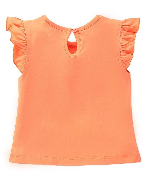 Babyhug Single Jersey Frill Sleeves Night Suit Strawberry Print - Orange & Pink