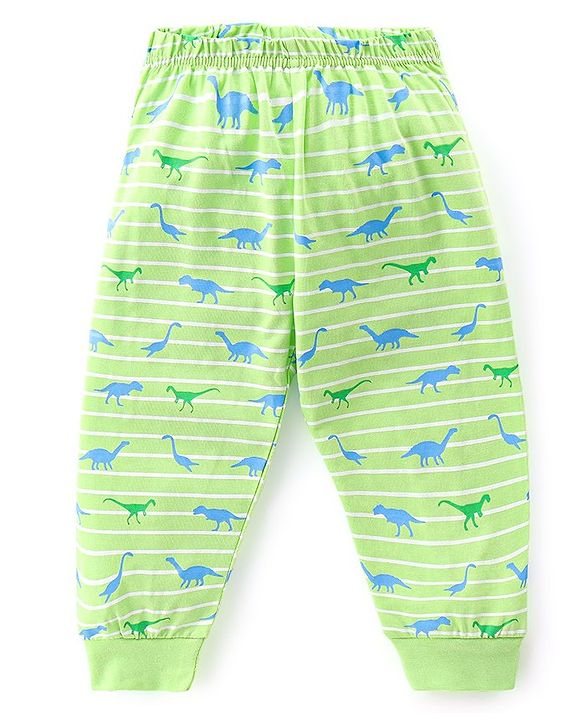 Babyhug Single Jersey Full Sleeves Night Suit Dino Print - Green