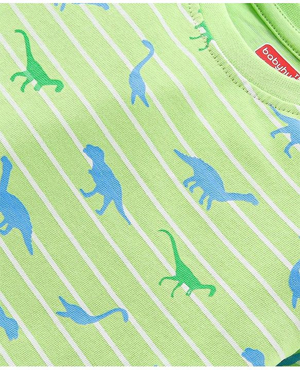 Babyhug Single Jersey Full Sleeves Night Suit Dino Print - Green
