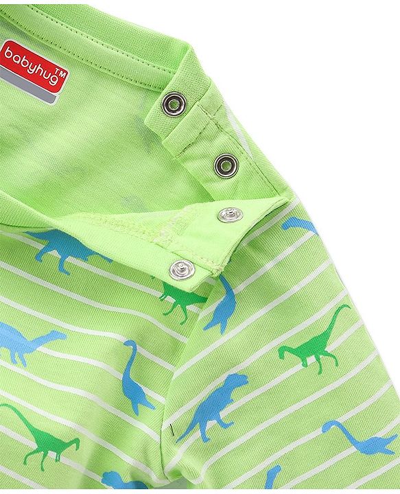 Babyhug Single Jersey Full Sleeves Night Suit Dino Print - Green