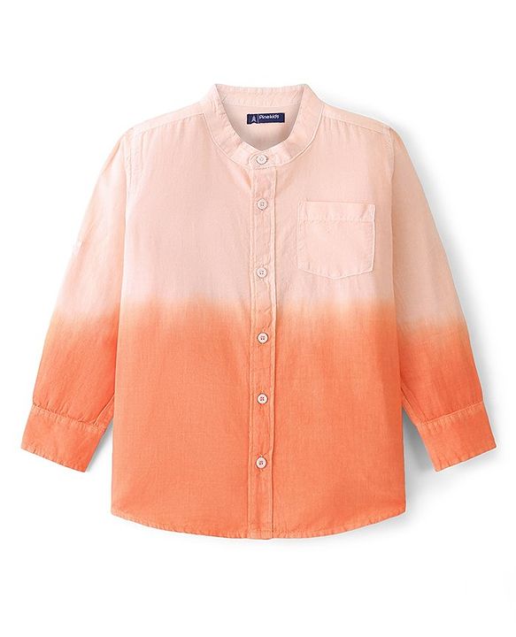 Pine Kids Cotton Woven Full Sleeves Solid Color Shirt - Orange