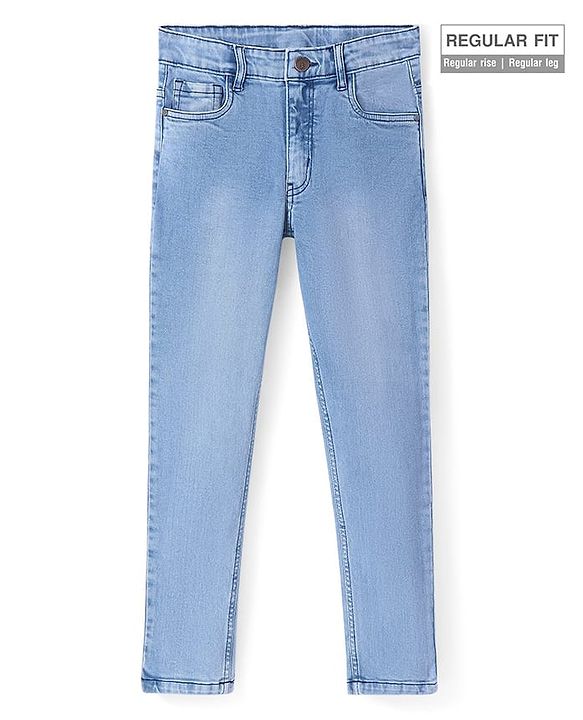 Pine Kids Cotton Rich Full Length Stretchable Denim with Adjustable waist band - Blue