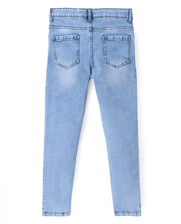 Pine Kids Cotton Rich Full Length Stretchable Denim with Adjustable waist band - Blue