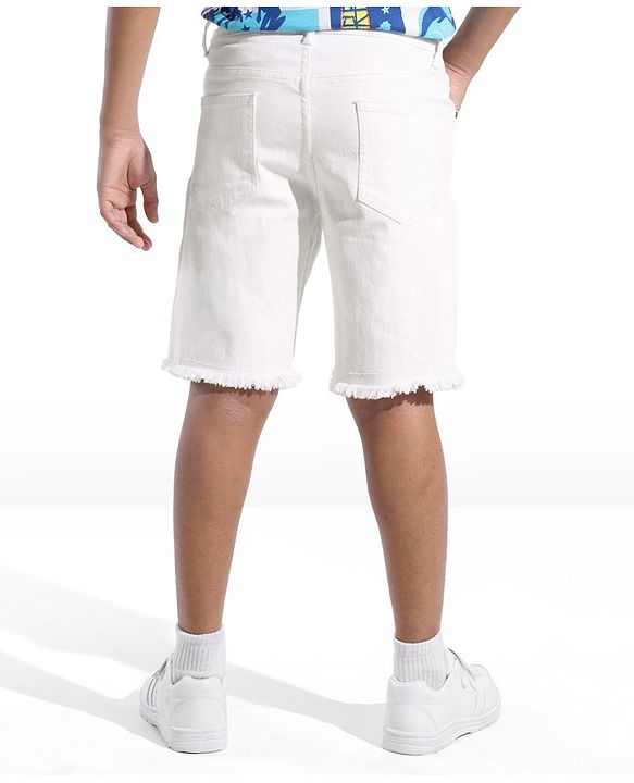 Pine Kids Denim Knee Length Shorts Solid Colour - White