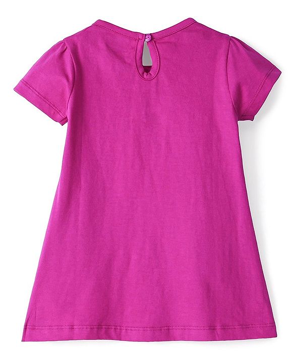 Babyhug 100% Cotton Jersey Knit Half Sleeves Frock Text Print - Magenta