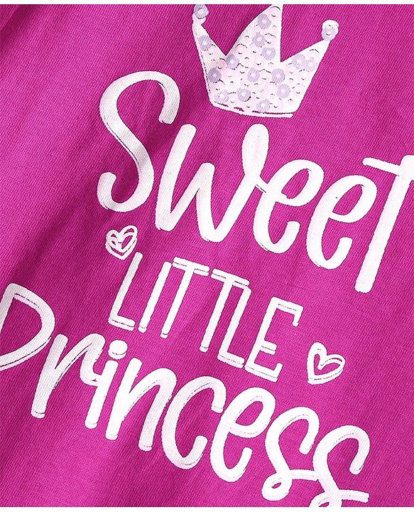 Babyhug 100% Cotton Jersey Knit Half Sleeves Frock Text Print - Magenta