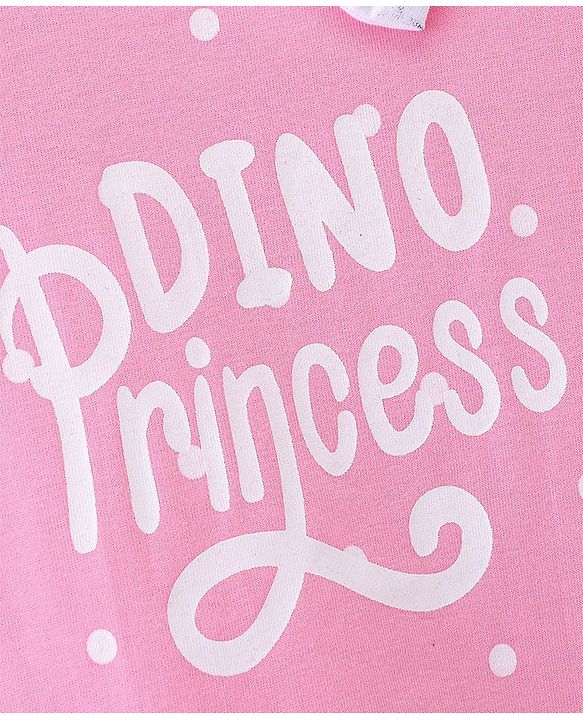 Babyhug Cotton Jersey Knit Half Sleeves Frock with Polka Dots Print & Bow Applique - Pink