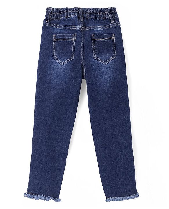 Pine Kids Ankle Length Denim  Washed Jeans with Heart Embroidery - Blue