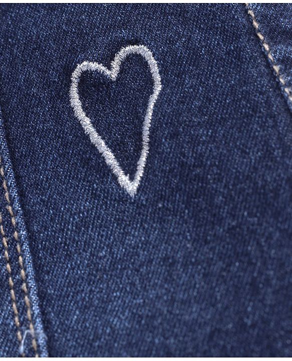 Pine Kids Ankle Length Denim  Washed Jeans with Heart Embroidery - Blue