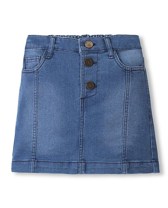 Pine Kids Denim Woven Above Knee Length Washed Skirt - Mid Blue
