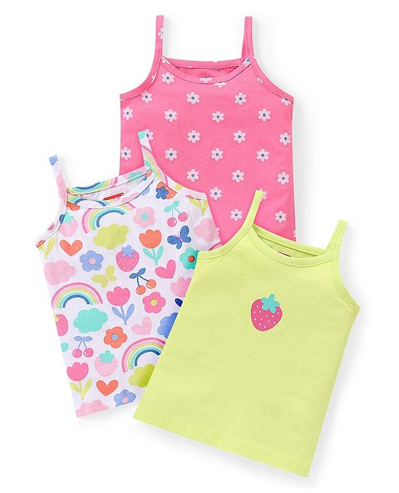 Babyhug 100% Cotton Knit Sleeveless Floral Printed Slips Pack of 3 - Multicolour
