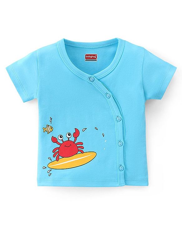 Babyhug 100% Cotton Knit Half Sleeves Front Open Vest Striped & Beach Theme Pack of 3 - Blue Red & White