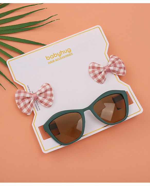 Babyhug Sunglasses  with Bow Clips - Black & Brown