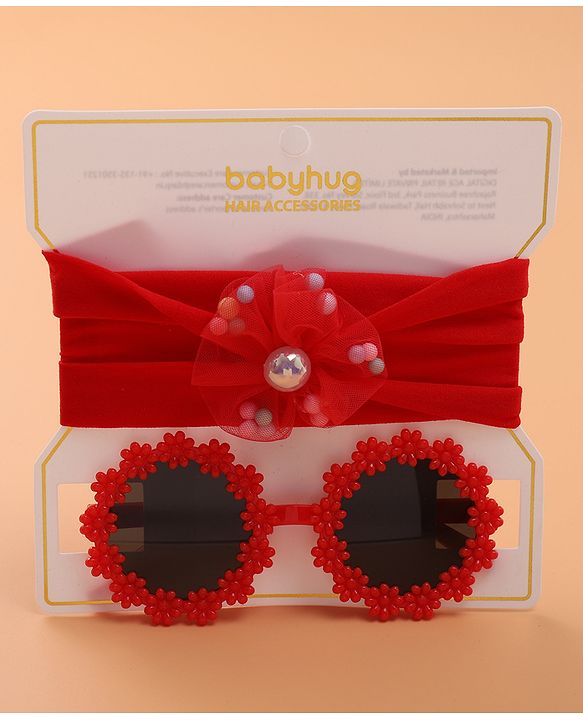 Babyhug Sunglasses with Headband Flower Applique - Red