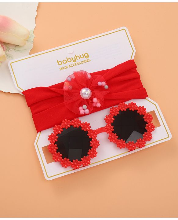 Babyhug Sunglasses with Headband Flower Applique - Red