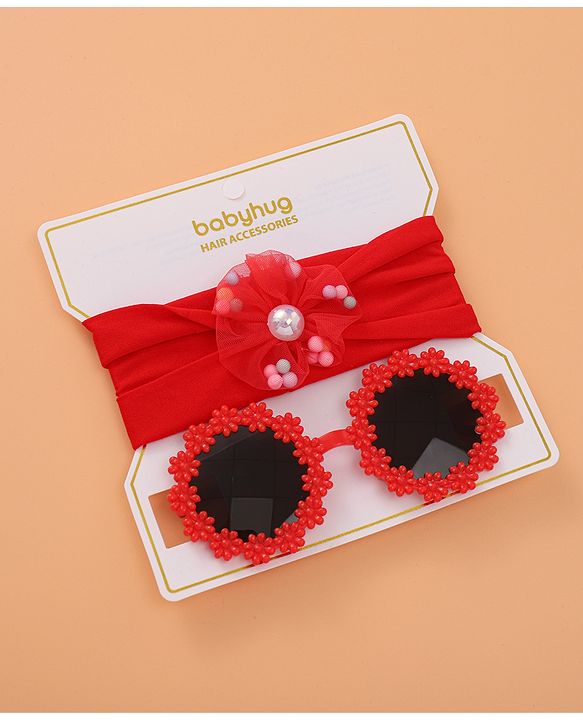 Babyhug Sunglasses with Headband Flower Applique - Red