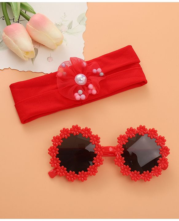Babyhug Sunglasses with Headband Flower Applique - Red