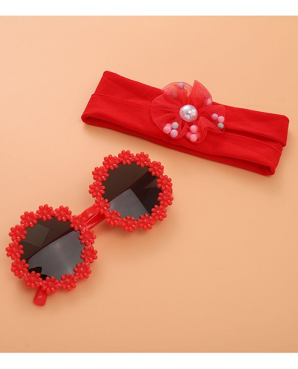 Babyhug Sunglasses with Headband Flower Applique - Red