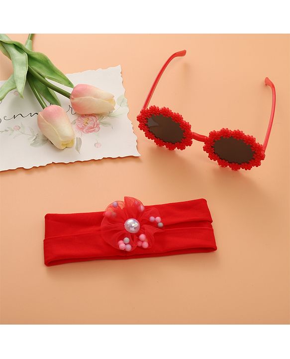 Babyhug Sunglasses with Headband Flower Applique - Red