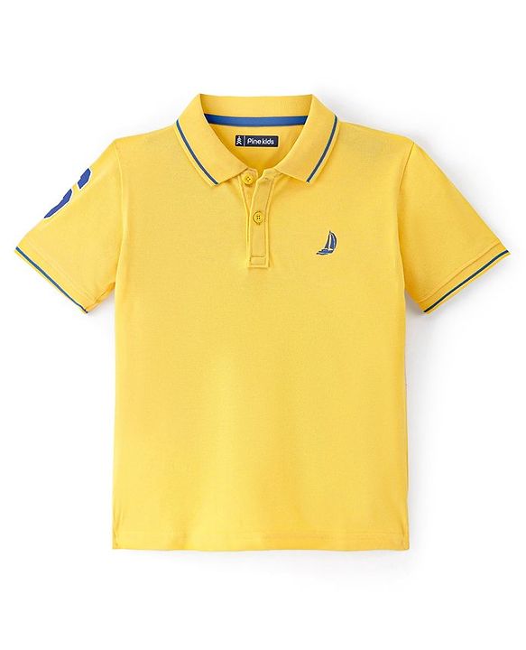 Pine Kids Half Sleeves Boat Embroidered Polo T-Shirt - Yellow