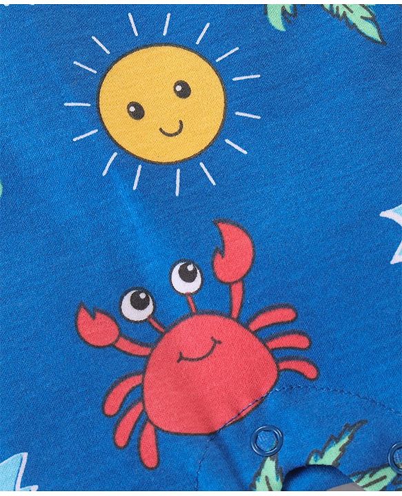 Babyhug 100% Cotton Knit Half Sleeves Romper With Beach Theme Print - Blue