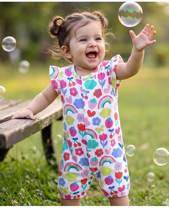 Babyhug 100% Cotton Knit Frill Sleeves Romper Heart Print -  Multicolor