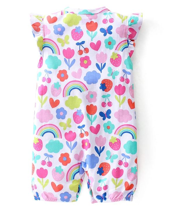 Babyhug 100% Cotton Knit Frill Sleeves Romper Heart Print -  Multicolor