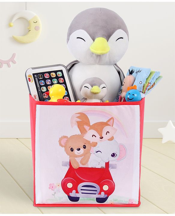 Babyhug Foldable Storage Bin Animal Outing Print - Red
