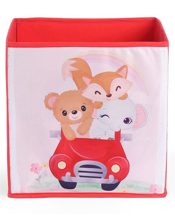 Babyhug Foldable Storage Bin Animal Outing Print - Red