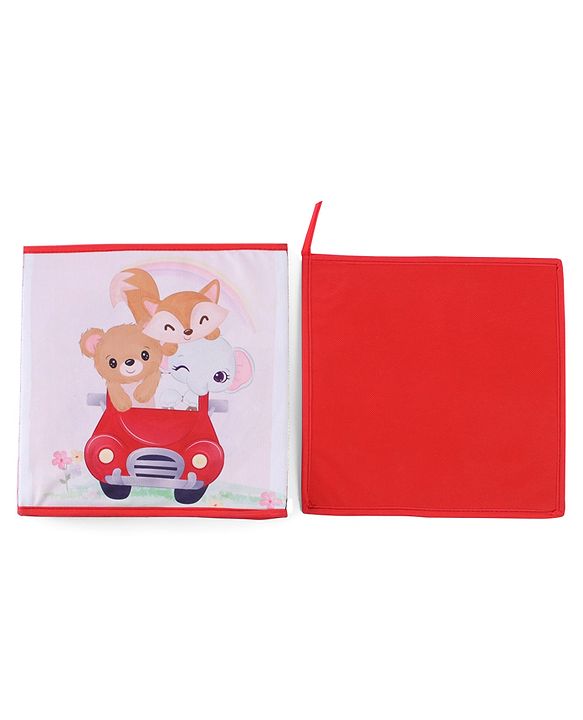 Babyhug Foldable Storage Bin Animal Outing Print - Red