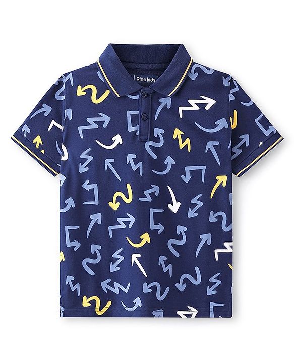 Pine Kids Half Sleeves Printed Polo T-Shirt - Blue