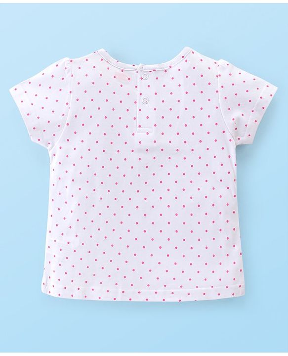 Babyhug 100% Cotton Knit Half Sleeves Polka Dot Print T-Shirt & Dungaree Set Floral Print - White & Blue