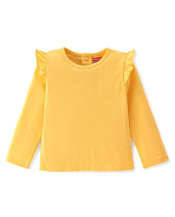 Babyhug Cotton Knit Floral Printed Dungaree with Full Sleeves Inner Tee - Yellow & Blue