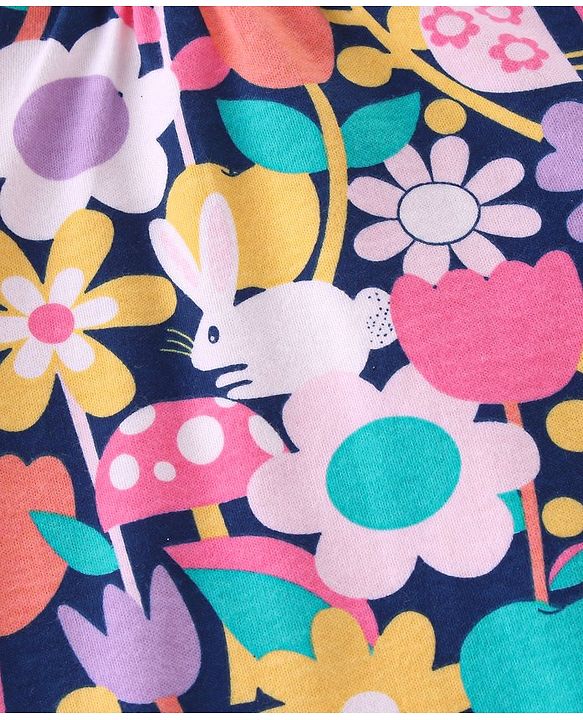 Babyhug Cotton Knit Floral Printed Dungaree with Full Sleeves Inner Tee - Yellow & Blue