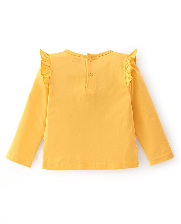 Babyhug Cotton Knit Floral Printed Dungaree with Full Sleeves Inner Tee - Yellow & Blue