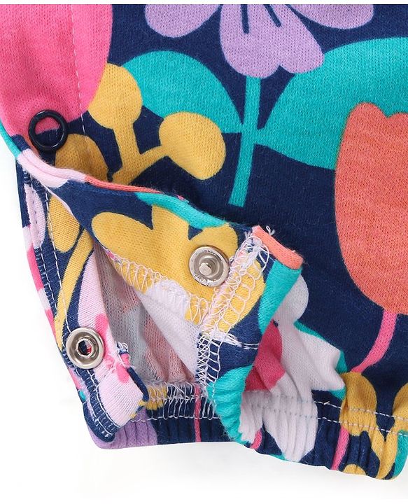 Babyhug Cotton Knit Floral Printed Dungaree with Full Sleeves Inner Tee - Yellow & Blue