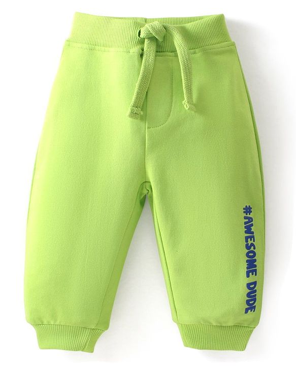 Babyhug Cotton Full Length Lounge and Track Pants Solid & Text Print  Pack of 2 - Blue & Green