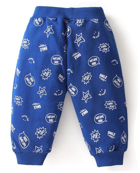 Babyhug Cotton Full Length Lounge and Track Pants Solid & Text Print  Pack of 2 - Blue & Green