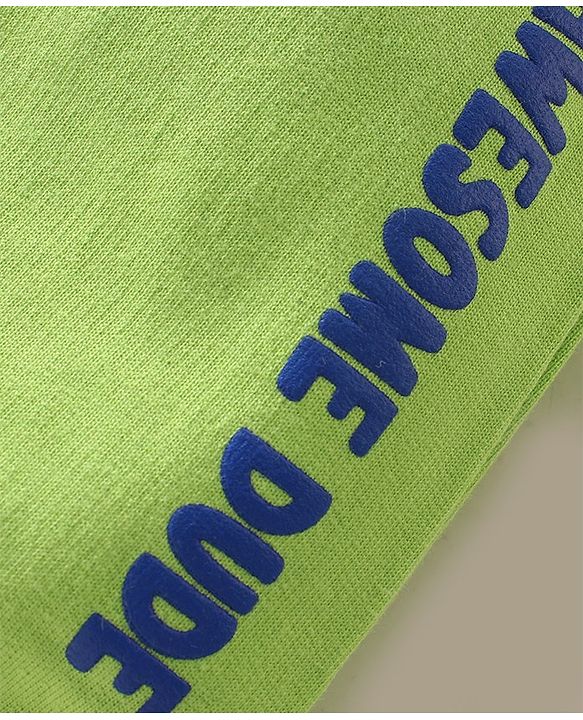 Babyhug Cotton Full Length Lounge and Track Pants Solid & Text Print  Pack of 2 - Blue & Green