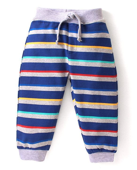 Babyhug Cotton Knit Full Length Lounge Pant Stripe Design Pack of 2- Blue