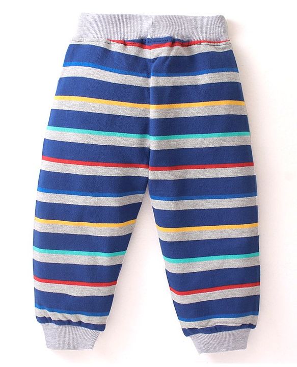 Babyhug Cotton Knit Full Length Lounge Pant Stripe Design Pack of 2- Blue