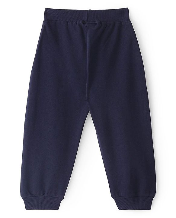 Babyhug Cotton Looper Knit Full Length Lounge Pants With Text Print - Navy Blue