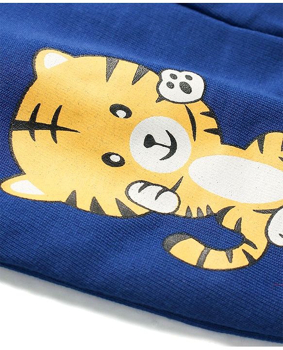 Babyhug Cotton Knit Full Length Lounge Pant with Baby Tiger Print - Blue