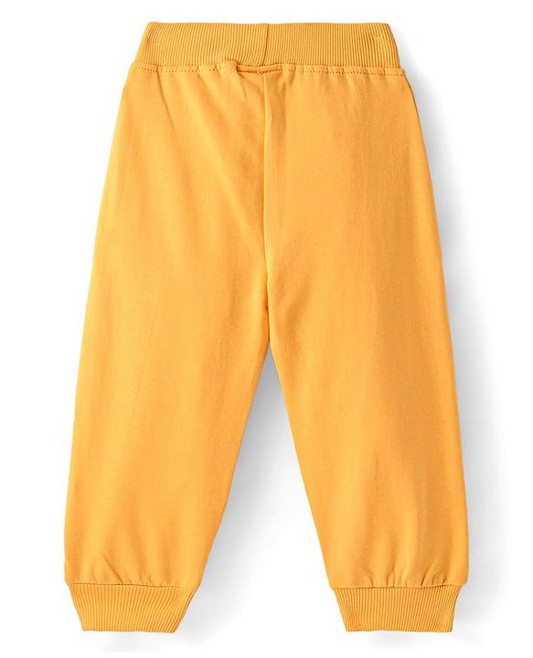 Babyhug Cotton Looper Knit Jogger Fit Full Length Track Pant With Car Print - Yellow