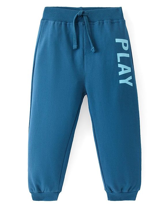 Babyhug Cotton Knit Full  Length Lounge Pant - Blue