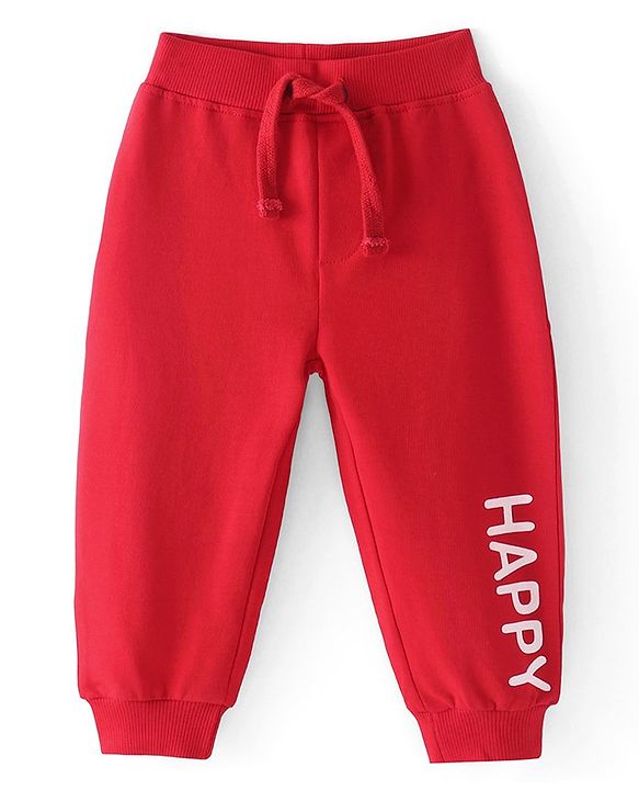 Babyhug Cotton Looper Knit Full Length Lounge Pant Happy Print - Red