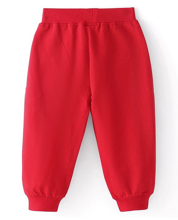 Babyhug Cotton Looper Knit Full Length Lounge Pant Happy Print - Red